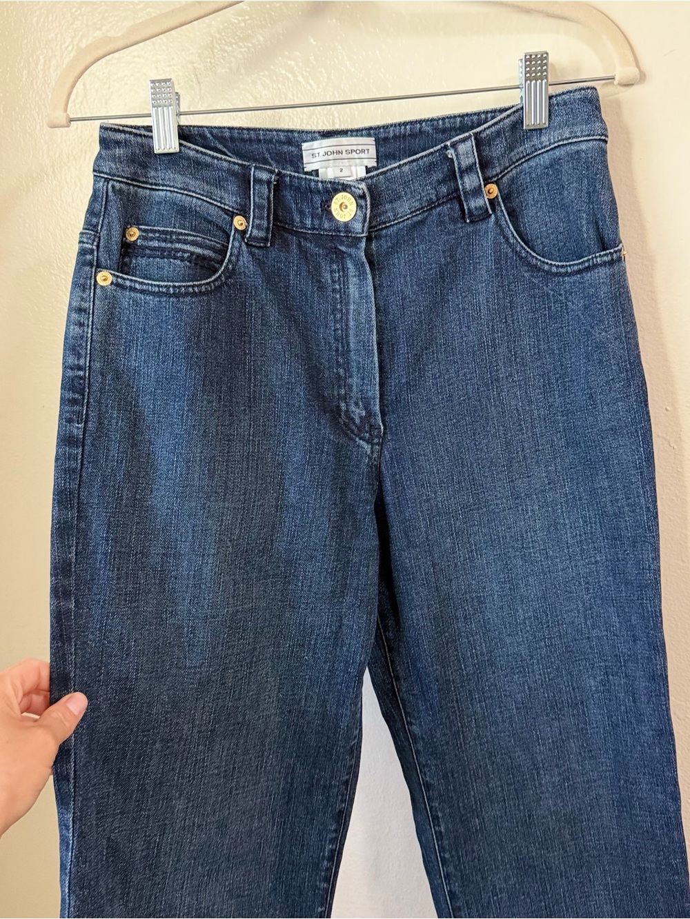Vintage St. John Sport High Rise Straight Leg Blue Denim Jeans Size2 Gold Button - Picture 6 of 13